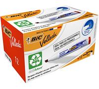 BIC Velleda 1751 ECOlutions Feutres pour Tableau Blanc Effaçables à Sec à Pointe Large Biseautée - Rouge, Boîte de 12
