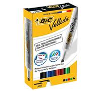 BIC Feutres tableau blanc Velleda 1791 – Effaçables à sec, pointe biseautée 3,3–4,6 mm – 4 couleurs