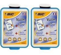 BIC Velleda Ardoise Ecolier Double Face (19 x 26 cm) Effaçable à Sec avec Feutre Bleu Effaçable à Sec et Effacette - Turquoise, Lot de 2