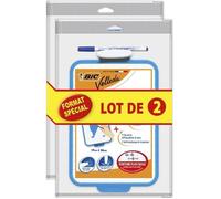 BIC Velleda Ardoise Ecolier Double Face Effaçable à Sec (19x26 cm) avec Feutre Bleu Effaçable à Sec et Effacettes - Lot de 2