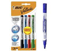 BIC Velleda Feutres pour Tableau Blanc Effaçables à Sec Pointe Conique Large - Couleurs Assorties, Blister Format Spécial de 4 - 1 Unité