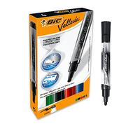BIC Velleda Feutres pour Tableau Blanc Effaçables à Sec Pointe Conique Large - Couleurs Assorties, Etui Carton de 4
