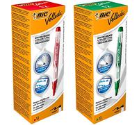 BIC Velleda Feutres pour Tableau Blanc Effaçables à Sec Pointe Conique Large - Rouge, Boîte de 12 & Velleda Feutres pour Tableau Blanc Effaçables à Sec Pointe Conique Large - Vert, Boîte de 12