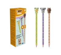 BIC Vibbies Crayons Graphite HB avec gommes en forme d’animaux et mines résistantes aux chocs, disponibles en 3 designs - Pack de 6