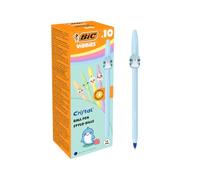 BIC Vibbies Cristal Stylos-bille pointe moyenne (1,00 mm) avec 10 figurines d’animaux kawaï, Corps colorés pastel - Encre bleue, Pack de 10