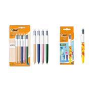 BIC Wood Effect, Stylo 4 Couleurs, Encre Bleue, Noire, Rouge et Verte, Effet Bois - Stylos-Bille Rétractables Pointe Moyenne - Corps Assortis Motif Jungle