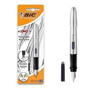 BIC Xpen - Stylo-Plume Rechargeable fourni avec une Cartouche d’Encre Bleue - Corps Chromé, Blister de 1