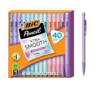 BIC Xtra-Smooth Lot de 40 porte-mines pastel avec gommes, pointe moyenne (0,7 mm), pour fournitures scolaires ou de bureau