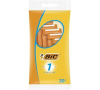 BIC1 Sensitive - Rasoir Jetable pour Homme avec 1 Lame en Acier Inoxydable, Rasage Confortable et Précis - Pochette de 20