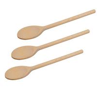 BICB Lot de 3 cuillères en hêtre européen de 25 cm - Cuillères à mélanger ovales solides pour cuisiner, cuire et mélanger - Résistantes à la chaleur et sans danger pour les ustensiles de cuisine