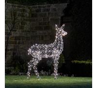 Lights4fun Déco Grande Biche de Noël en Rotin Gris de 1,3m avec 300 LED Statqiue Couleur Changeante pour Extérieur