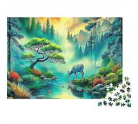 Biche Puzzles 1000 Pièces pour Adultes Et Enfants Biche in Serene Magical Forest with Lake Jeu Éducatif Jouets Défi Activité Relaxante Cadeau pour Femme, Homme, Couple Et Amie 52x38cm/1000pcs