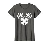 Biches Animaux Drôle Petite biche Simple Minimaliste Biche T-Shirt, Femme, Asphalte, M