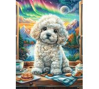Bichon Frisé avec café 1000 Pieces Casse-tête Adulte en Carton Rigide sans Déformation Jeu De Société Famille Très Difficile Cadeau Noël Qualité Premium Pas Cher 1000 PCS