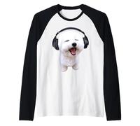Bichon frisé avec écouteurs pour amoureux des chiens Manche Raglan