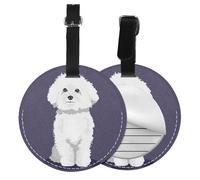 Bichon frisé blanc,Étiquettes à bagages en cuir PU, étiquette nominative de voyage résistante, lot de 2