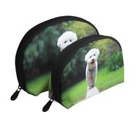 Bichon Frise Bokeh Animaux Chiens Parc Chiens Blancs, Trousse de Maquillage Coquille Femme Petit Porte-Monnaie Trousse de Toilette Trousse à cosmétiques 2 pièces