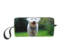 Bichon Frise Bokeh Animaux Chiens Parc Chiens Blancs, Trousse de Maquillage Trousse à cosmétiques Trousse de Toilette de Voyage Portable Pochette de Maquillage