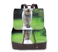 Bichon frisé Bokeh Animaux de compagnie Chiens Parc Chiens blancs,Sac à dos imperméable pour femme, sac à dos de voyage léger en cuir PU tendance
