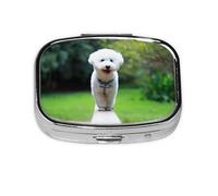 Bichon frisé, bokeh, animaux de compagnie, parc pour chiens blancs, boîte à pilules à 2 compartiments, organiseur portable