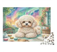 Bichon frisé Carton Caniche dans Une Cuisine Confortable avec Arc-en-Ciel Puzzle Classique pour débutants Stimulant Mental 52x38cm/1000 pièces