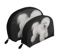 Bichon Frise Chiens Blancs Animaux Chiens Bichon Frise, Trousse de Maquillage Coquille Femme Petit Porte-Monnaie Trousse de Toilette Trousse à cosmétiques 2 pièces