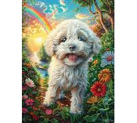 Bichon Frisé dans Le Jardin Fleuri 1000 Pieces Casse-tête Expert Confirmé en Carton sans Déformation Mythes Conte de fées Très Difficile Niveau Expert Jeu De Société Collection Cadeau Premium 100