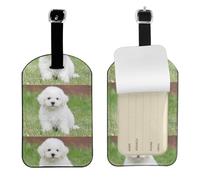 Bichon Frise Dog Étiquette de bagage avec dos intégral Intimité Nom Carte d'identité Valise Étiquettes Identifiants Étiquettes de Bagages en Cuir PU