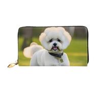 Bichon Frise Dog on the Grass Print Cellphone Credit Card Money Holder Wallet Leather Women Card Wallet Zipper Pocket, Black, One Size, Noir/blanc, One Size