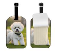 Bichon Frise Dog on The Grass Print Travel Accessory Essential Luggage Tag 4.3 x 7.76 Inch Privacy Protection Valise