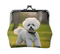 Bichon Frise Dog On The Grass Print Women's Kiss Lock Coin Pouch Mini Portefeuille pour cartes et rouge à lèvres Sac à main compact souple