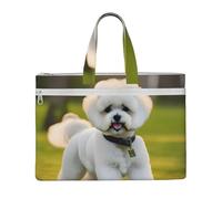 Bichon Frise Dog on the Grass Sac à main 26 x 38,1 cm 2 poches zippées Capacité généreuse pour dossiers - Idéal pour le travail et les voyages