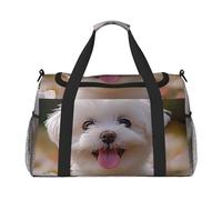 Bichon Frise Dog On The Grass Sac de voyage résistant à l'eau Sac de sport compact Sac fourre-tout pour le sport, la gym et le week-end pour homme et femme