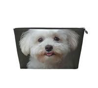 Bichon Frise Dog Prints Trousse de toilette de voyage en cuir PVC avec fermetures éclair dorées, organiseur de cosmétiques étanche pour maquillage, articles de toilette et essentiels, Argenté., Taille