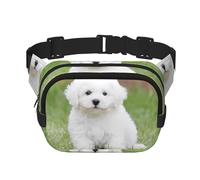 Bichon Frise Dog Unisexe Taille Réglable Carré Double Couche Sac de Taille pour Activités de Plein Air Voyage Course Randonnée, Noir , Taille unique