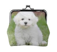 Bichon Frise Imprimé Chien Double Fermoir Cadre en Métal Cuir Pochette à Change Portefeuille pour Femme avec Clés Petit Porte-monnaie, Noir , Taille unique
