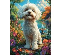 Bichon Frisé in Flowers 1000 Pièces Puzzle Famille en Carton Rigide Animal de compagnies Difficulté Moyenne Activité Familiale Anti-Stress Loisir Créatif Idée Cadeau Anniversaire Premium 1000 PCS