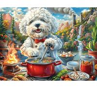Bichon Frisé Mignon mer de Fleurs 500 Pièces Puzzle Adolescent en Carton Rigide Faune pittoresque rêveuse Difficulté Moyenne Activité Éducative Voyage Déplacement Cadeau Anniversaire Petit Prix 500 P