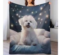 Bichon frisé Plaid Polaire Canape Couverture - Jete De Canapé en Flannel, Doux Moelleux Et Chaude, pour Le Voyage Canapé Lit, Fit All-Season（130×180cm）