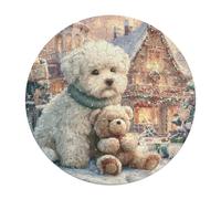 Bichon Frise Rond Puzzle 120 Pièces Pets Animaux Mignons Adultes Enfants Forme d'animal Cadeau Original Inspirations Voyage Célébrités Réduction du Stress Murale 120 PCS