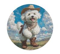 Bichon Frise Rond Puzzle 120 Pièces Pets Animaux Mignons Adultes Enfants Forme d'animal Cadeau Original Inspirations Voyage Célébrités Réduction du Stress Murale 120 PCS