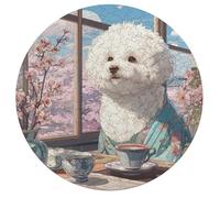 Bichon Frise Rond Puzzle 195 Pièces pour Pets Animaux Mignons Adultes Enfants Forme d'animal Cadeau Original Décoration Murale Classique Parfait Qualité Premium 195 PCS