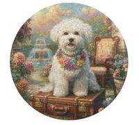 Bichon Frise Rond Puzzle 195 Pièces pour Pets Animaux Mignons Adultes Enfants Forme d'animal Cadeau Original Décoration Murale Classique Parfait Qualité Premium 195 PCS