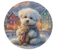 Bichon Frise Rond Puzzle 195 Pièces pour Pets Animaux Mignons Adultes Enfants Forme d'animal DIY Résumé Paysage des Cadeau Original Décoration Murale Classique 195 PCS