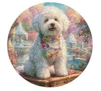 Bichon Frise Rond Puzzle 68 Pièces Pets Animaux Mignons Adultes Enfants Forme d'animal Cadeau Original Inspirations Voyage Célébrités Réduction du Stress Murale 68 PCS