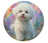 Bichon Frise Rond Puzzle 68 Pièces pour Pets Animaux Mignons Adultes Enfants Forme d'animal DIY Résumé Paysage des Cadeau Original Décoration Murale Classique 68 PCS