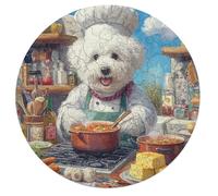 Bichon Frise Rond Puzzle 68 Pièces pour Pets Animaux Mignons Adultes Enfants Forme d'animal DIY Résumé Paysage des Cadeau Original Décoration Murale Classique 68 PCS