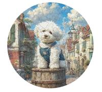Bichon Frise Rond Puzzle 68 Pièces pour Pets Animaux Mignons Adultes Enfants Forme d'animal DIY Résumé Paysage des Cadeau Original Décoration Murale Classique 68 PCS