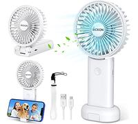BICKON Mini Ventilateur de Bureau à Main Portable,3600mAh USB Rechargeable avec 3 Vitesses,Ventilateur de Poche avec base,Pliable et Silencieux, pour Bureau Voyage Camping,Blanc