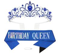 BiCrown Queen Kit d'écharpe pour femmes et filles, décorations d'anniversaire en strass, couronnes de princesse, bandeaux d'anniversaire en cristal, diadème joyeux anniversaire, accessoires de